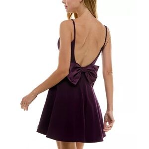 NWT City Studio Bow Accent Low Back Dress in Deep Purple